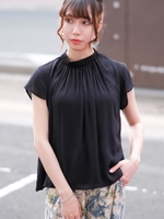 スタンドネックバックボタンチュニック/ブラック