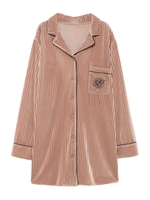 ストライプベロア シャツ/PINK