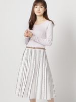 ストライプ衿スカラップニットワンピース/ラベンダー