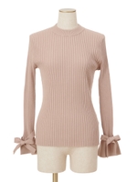 ソデリボンリブニット/ベージュ