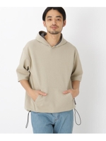 ダブルフェイス 裾ドローコード 半袖 パーカー/ベージュ(052)