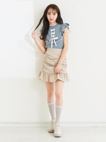 チェックギャザーミニスカート/ベージュ