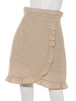 チェックフリルミニスカート/ベージュ