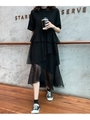 チュールティアードTシャツワンピース/ブラック