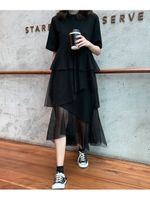 チュールティアードTシャツワンピース/ブラック