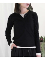 テレコヘンリーネック長袖カットソー/ブラック