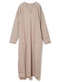 ニットソースリットワンピース/ベージュ