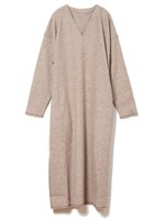 ニットソースリットワンピース/ベージュ