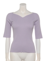 ハートネック５分袖リブニットプルオーバー/ラベンダー