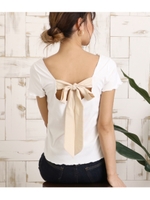 バックリボンポイントTシャツ/ホワイト(001)