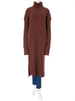 バックロングサイドスリットリブニットワンピース/ブラウン