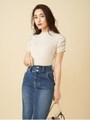 パワーショルダープチハイネック半袖Ｔシャツ/ベージュ