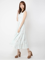 フラワーロングフレアワンピース/ライトグリーン