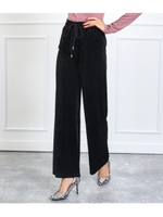 プリーツライクベロアワイドパンツ/ブラック(027)