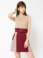 ベルト付きブロッキングスカート/ボルドー
