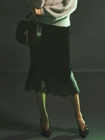 ベルベットスカラップレーススカート/ブラック