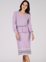 ペプラムジャガードブロッキングワンピース/パープル系その他