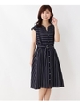 ボーダー×ストライプ切り替えフロントボタンワンピース/ネイビー(393)