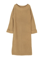 ボートネックニットワンピース/ベージュ
