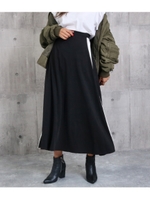 マキシ丈ラインイージースカート/ブラック/ホワイト(051)