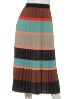 マルチカラー切替プリーツスカート/ブラウン