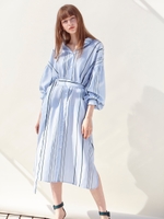 マルチストライプシャツワンピース/ブルー