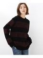 モール切り替え ボーダー クルーネック ニット/ボルドー(064)
