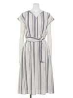 リネンライクコットン無地／ストライプワンピース/ストライプ オフホワイト