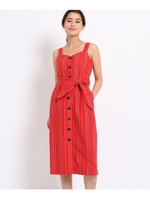 リネン混ストライプワンピース/レッド(362)