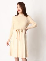 リボン付切替ニットワンピース/BEIGE