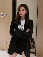 ルーズシルエット配色ジャケット/ブラック