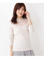 レース切り替え長袖プルオーバー/ベージュ(052)