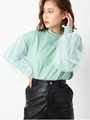 ロゴ入り袖チュールTOPS/ライトグリーン