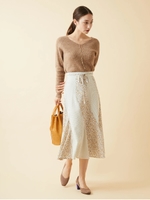 花柄×ドットエスカルゴスカート/ホワイト