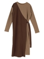 起毛ワンショルダードッキングワンピース/キャメル