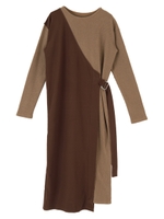 起毛ワンショルダードッキングワンピース/キャメル
