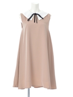 襟付きＡラインワンピース/ベージュ