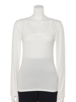 後ろパーツレース長袖（消臭・抗菌・防汚）/オフホワイト