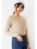 三角テレコアシメネックカットソー/ベージュ1(041)