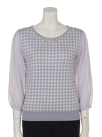 袖シフォンギンガムチェックプルオーバー/チェック ラベンダー