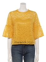 袖フレアレースブラウス/イエロー