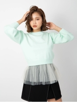 短丈ニット+裾フリルキャミSET/ライトグリーン