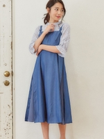 部分プリーツワンピース/青系