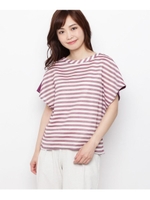 麻混ボーダー異素材プルオーバー/ペルシアンレッド(374)