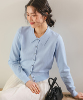 ポロ襟ニットカーディガン/トップス