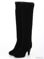 【REZOY】レザーパイピングバックジップベロアニーハイブーツ