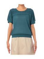 透かし編み切り替えニットプルオーバー