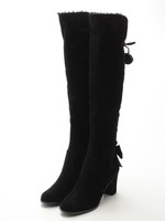 【PURE SOEUR】ファーポンポンリボンニーハイブーツ