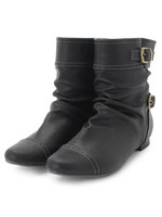 Wベルトローヒールくしゅくしゅブーツ