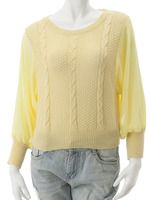 【ECURY】ケーブルシフォンドッキングニットトップス